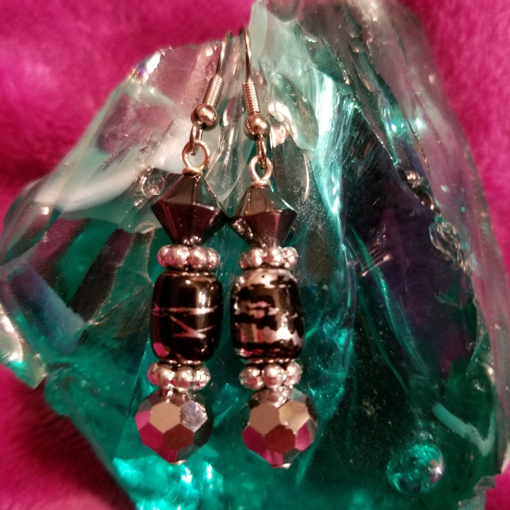 Shiny Black and Silver Earrings